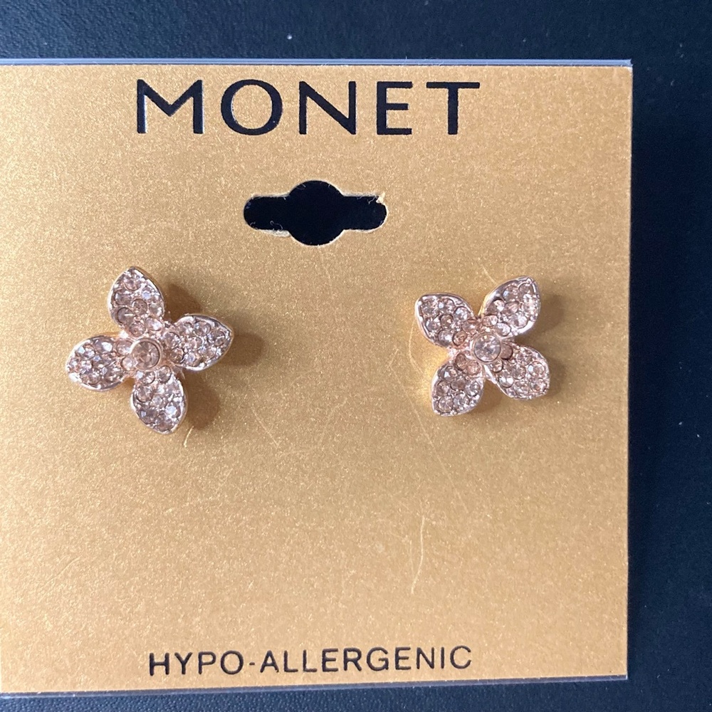 Monet Rose Gold Crystal Flower Stud Earrings